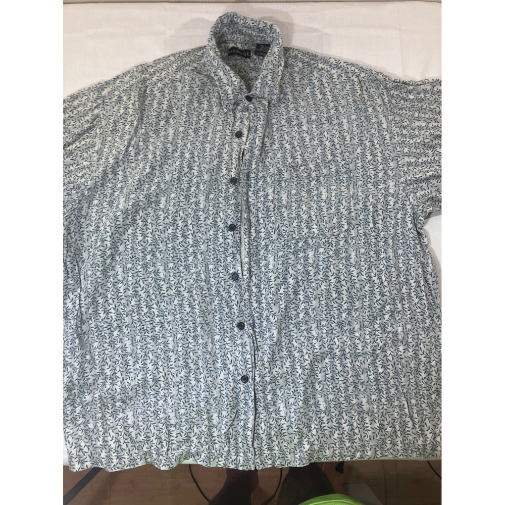 George‎ Mens XL Shirt Silk Rayon Blend Leaf Print Button Up Short Sleeve